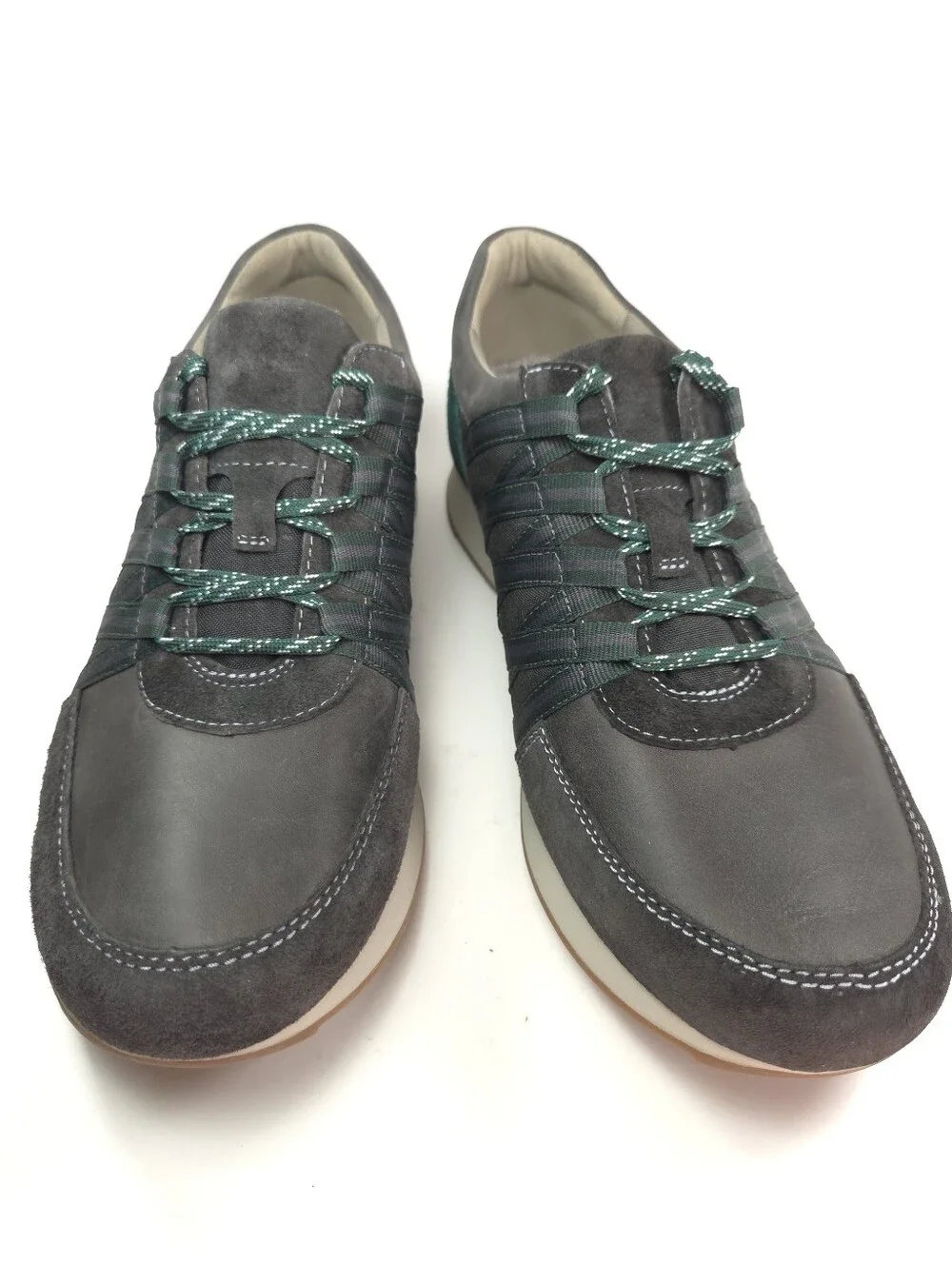Dansko Gabi Charcoal Gray Leather Lace‑Up Sneakers w/ Emerald Accents Sz 9.5